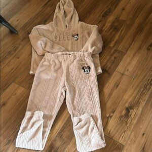 Beige Hooded Pajama Set with Character Design